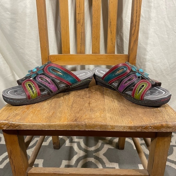 Socofy Women's Sandals Slip On Slides Multicolored Boho Artsy Size EU 42/ US 11 - Picture 5 of 9